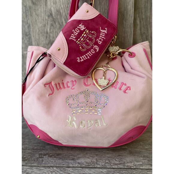 Juicy Couture Juicy Kingdom Pink Velour 3-Piece Embroidered Tote Set - Picture 10 of 13